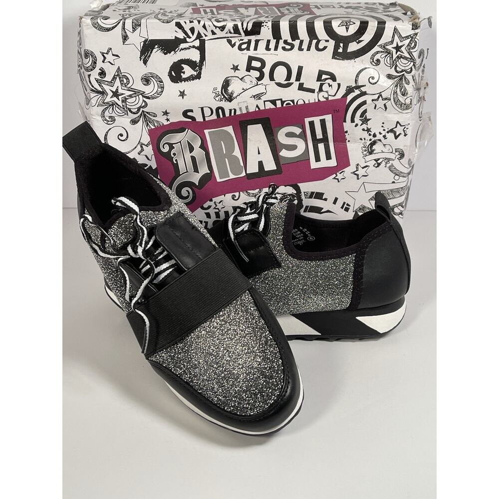 Brash Womens Size 8 Black & Silver Sparkle Fashion Sneakers Comfort Shoes